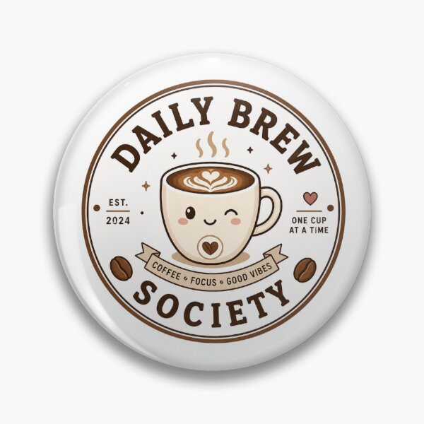 Item preview, Daily Brew Society Coffee Club Badge – Cute Coffee Lover Retro Design designed and sold by Sanika arts .
