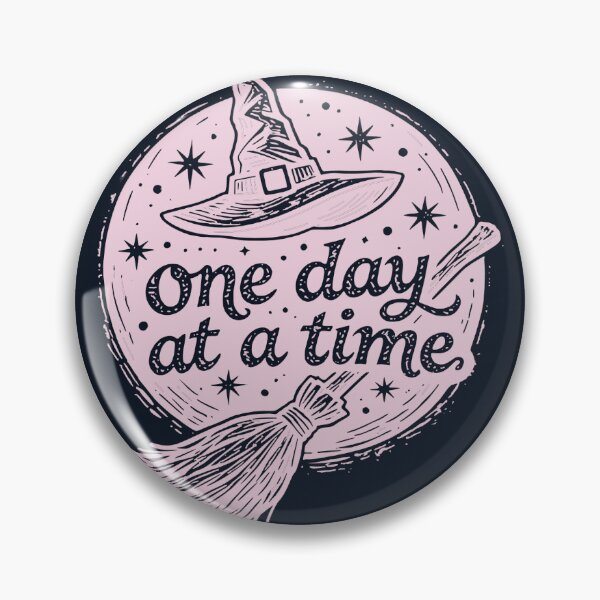 Item preview, Pink Witch One Day At A Time Quote On Dark Background Halloween Spell Broom Gothic Minimalist designed and sold by Connys Colorful World.