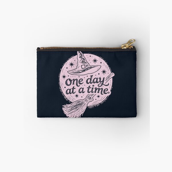 Item preview, Pink Witch One Day At A Time Quote On Dark Background Halloween Spell Broom Gothic Minimalist designed and sold by Connys Colorful World.