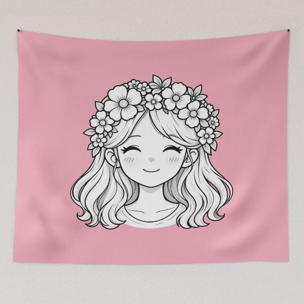 Item preview, Floral Girl Botanical Flower Crown Cute Anime Nature Aesthetic designed and sold by Hari Arts.