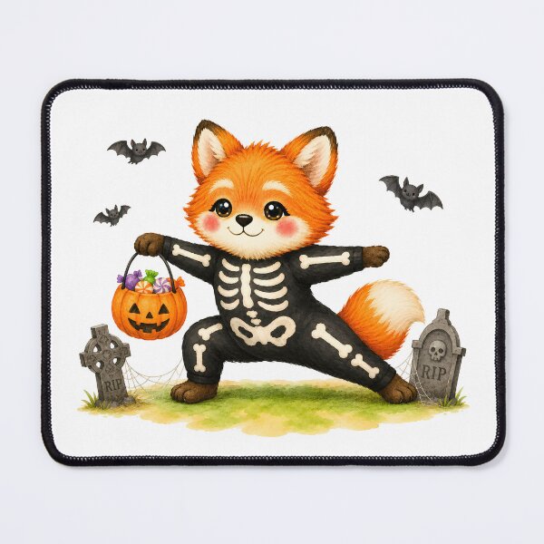Item preview, Halloween Yoga Fox in Warrior II Pose – Cute Skeleton Costume designed and sold by YogiAnimalArt.