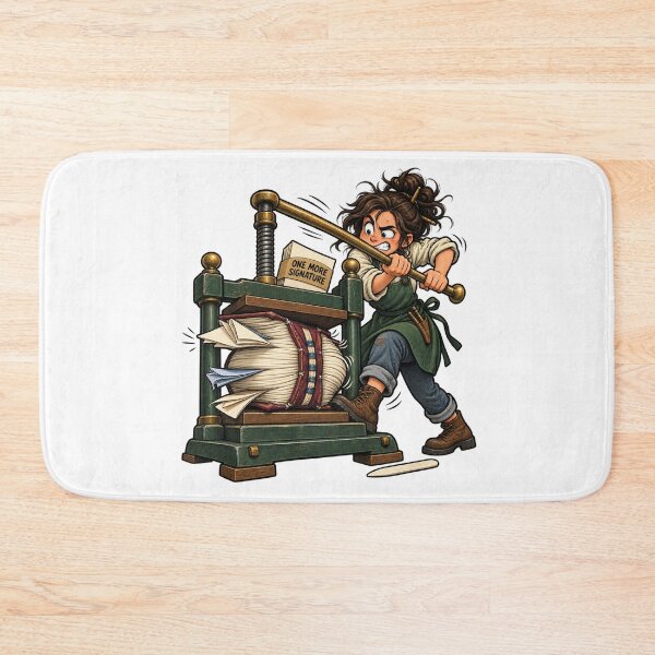 Item preview, Funny Bookbinder Book Press Cartoon – One More Signature Handmade Book Humor designed and sold by Concrete Coffee Studio.