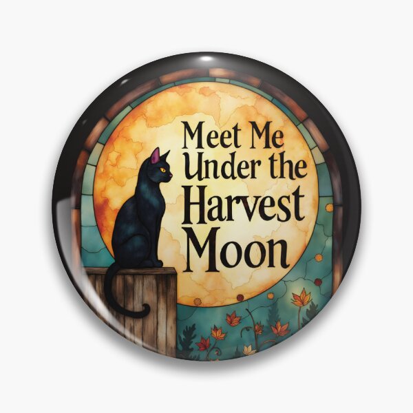 Artikelvorschau, Black Cat Under Glowing Harvest Moon – Autumn Stained Glass Art Design entworfen und verkauft von Connys Colorful World.