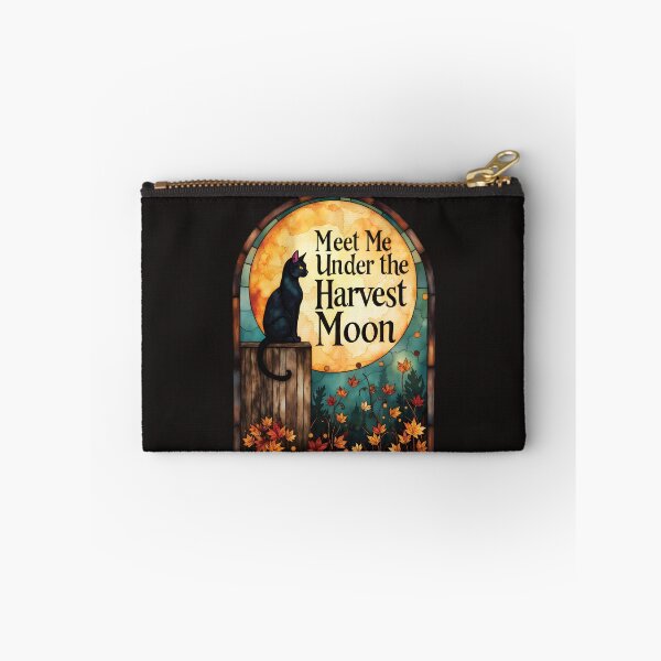 Item preview, Black Cat Under Glowing Harvest Moon – Autumn Stained Glass Art Design designed and sold by Connys Colorful World.