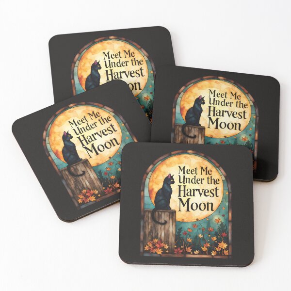 Item preview, Black Cat Under Glowing Harvest Moon – Autumn Stained Glass Art Design designed and sold by Connys Colorful World.
