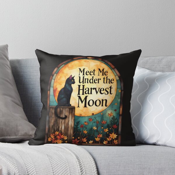 Item preview, Black Cat Under Glowing Harvest Moon – Autumn Stained Glass Art Design designed and sold by Connys Colorful World.