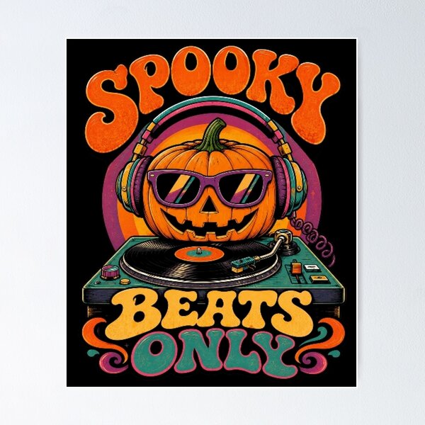 Item preview, Spooky Beats Only | Vintage Halloween DJ Pumpkin designed and sold by LUKOWEAR.