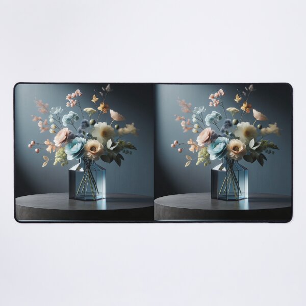 Item preview, Pastel Flower Bouquet in Geometric Glass Vase, Moody Modern Floral Still Life designed and sold by NarjaShop.