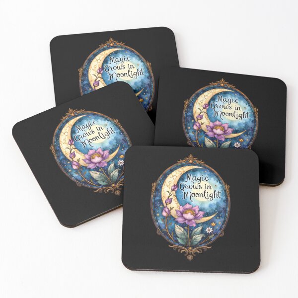 Item preview, Magic Grows in Moonlight Mystical Crescent Moon Floral Art -Black Edition designed and sold by Connys Colorful World.