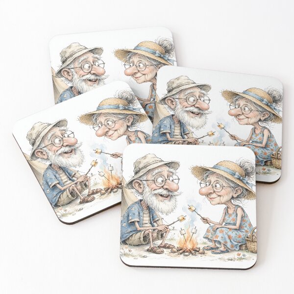 Item preview, Happy Camping Couple by the Campfire – Funny Vintage Outdoor Adventure Illustration designed and sold by Connys Colorful World.