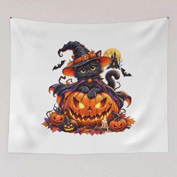 Item preview, Halloween Black Cat Magic – Spooky Witch Pumpkin designed and sold by treandsart.