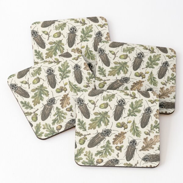 Item preview, Vintage Click Beetles & Oak Leaves Pattern | Botanical Woodland Nature Design designed and sold by LuxuryApparels.