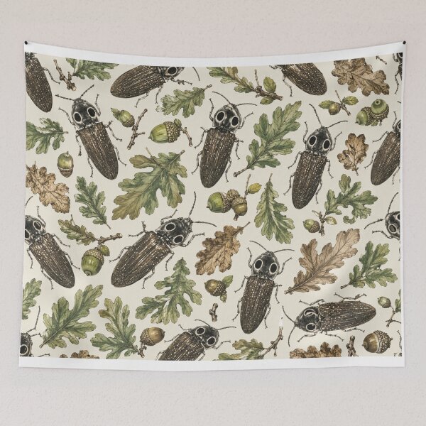 Item preview, Vintage Click Beetles & Oak Leaves Pattern | Botanical Woodland Nature Design designed and sold by LuxuryApparels.