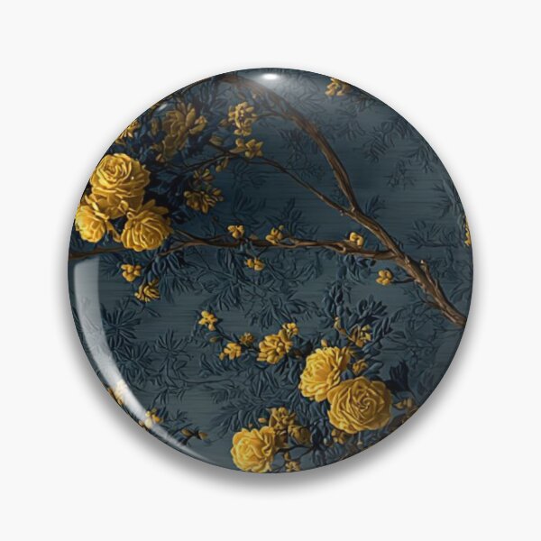 Item preview, Yellow Rose Blossoms on Dark Slate Relief Vintage Chinoiserie Floral Pattern designed and sold by LYAN-STORE.
