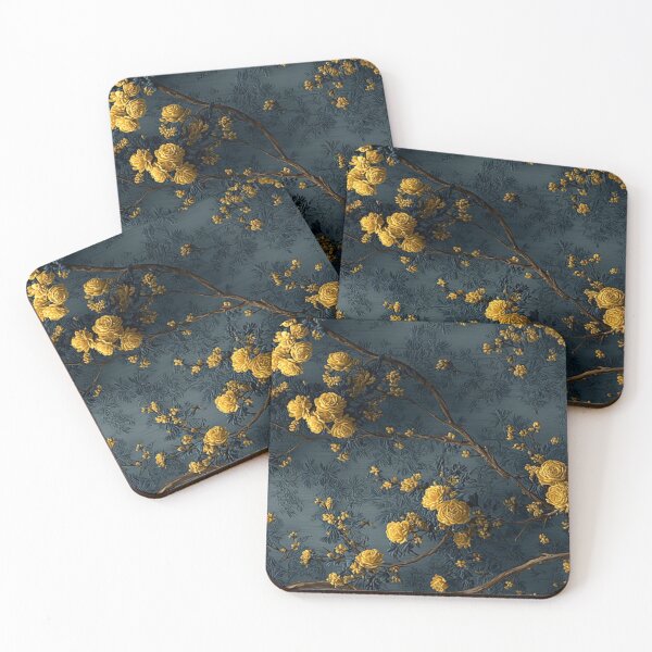 Item preview, Yellow Rose Blossoms on Dark Slate Relief Vintage Chinoiserie Floral Pattern designed and sold by LYAN-STORE.