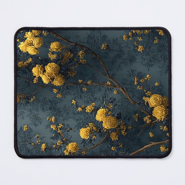 Item preview, Yellow Rose Blossoms on Dark Slate Relief Vintage Chinoiserie Floral Pattern designed and sold by LYAN-STORE.