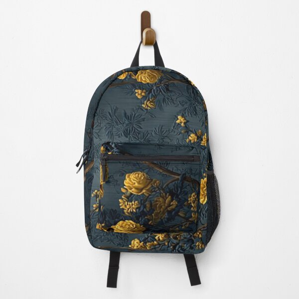 Item preview, Yellow Rose Blossoms on Dark Slate Relief Vintage Chinoiserie Floral Pattern designed and sold by LYAN-STORE.