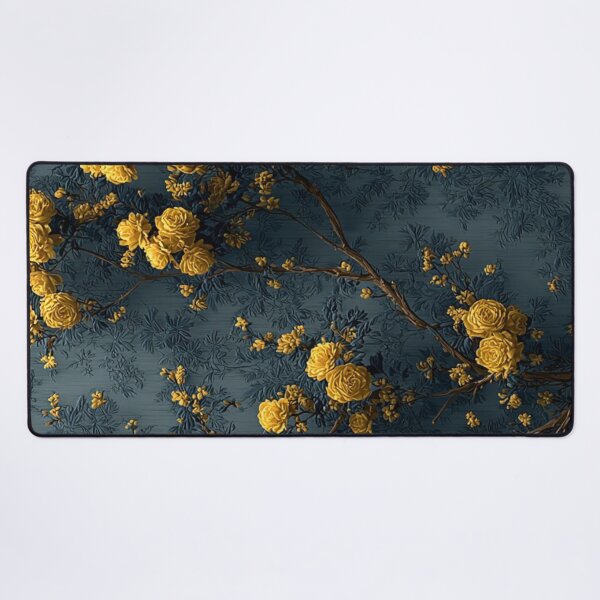 Item preview, Yellow Rose Blossoms on Dark Slate Relief Vintage Chinoiserie Floral Pattern designed and sold by LYAN-STORE.