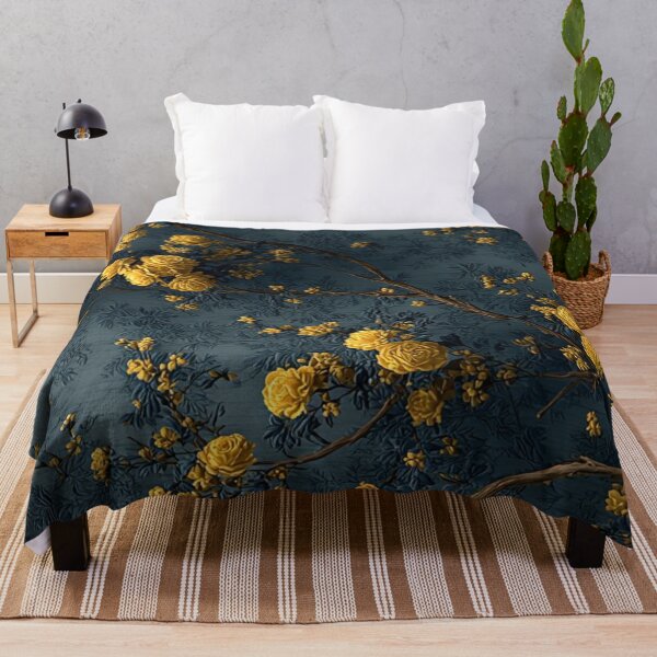 Item preview, Yellow Rose Blossoms on Dark Slate Relief Vintage Chinoiserie Floral Pattern designed and sold by LYAN-STORE.