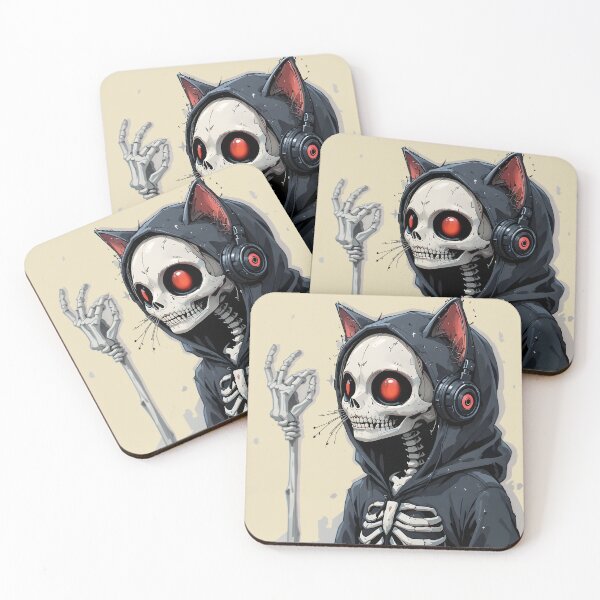 Item preview, Skeleton Cat Hoodie Headphones — Cute Creepy Dark Anime Halloween Art designed and sold by Amplify-n-Co.