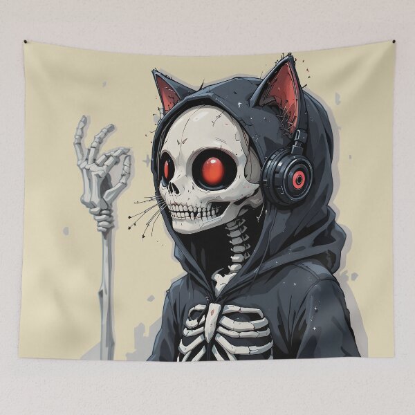 Item preview, Skeleton Cat Hoodie Headphones — Cute Creepy Dark Anime Halloween Art designed and sold by Amplify-n-Co.