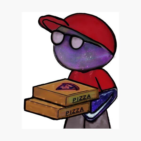 Aperçu de l'œuvre Un type cool en violet avec une galaxie transportant des boîtes à pizza créée et vendue par Kotaruii111333.