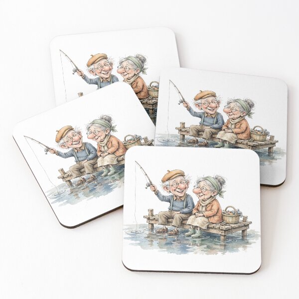 Item preview, Elderly couple fishing at the lake – Grandpa and Grandma in a natural idyll, rustic & charming designed and sold by Connys Colorful World.