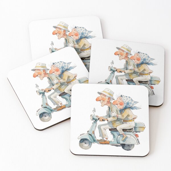 Item preview, Happy elderly couple on a scooter – Funny romantic illustration - Grandma and Grandpa on the road designed and sold by Connys Colorful World.