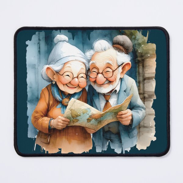 Item preview, Laughing Vintage Couple Map Adventure Watercolor Art designed and sold by Connys Colorful World.