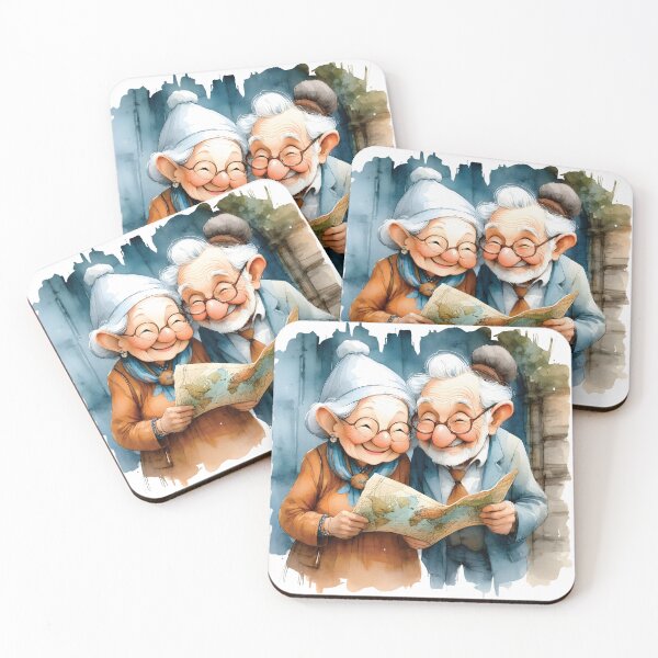 Item preview, Laughing Vintage Couple Map Adventure Watercolor Art designed and sold by Connys Colorful World.