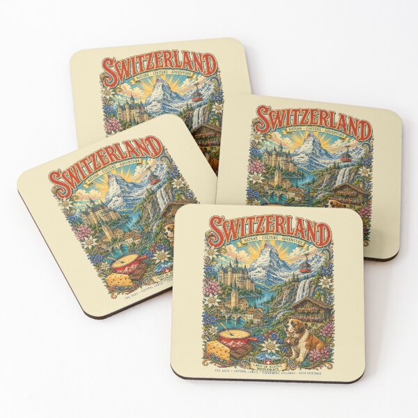 Item preview, Switzerland Land of Alpine Wonders Vintage Travel Poster designed and sold by Skyrocketz.