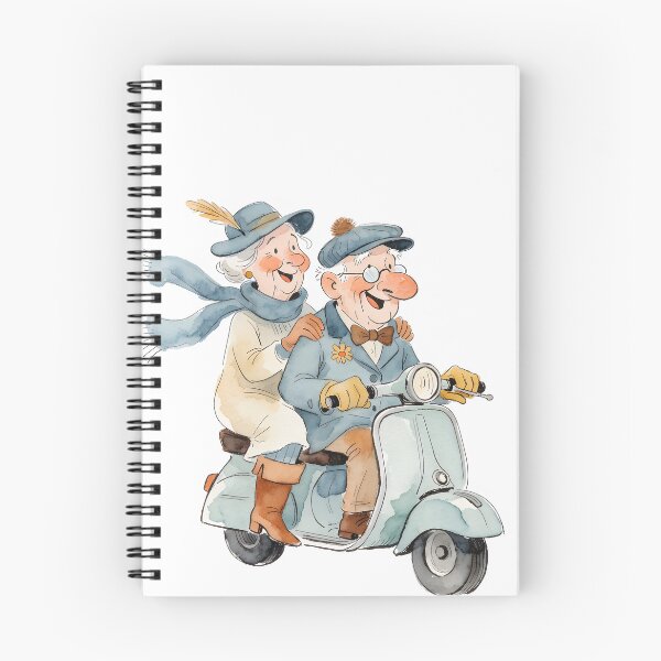 Item preview, Sweet elderly couple on a vintage scooter watercolor - Grandma and Grandpa on the road designed and sold by Connys Colorful World.