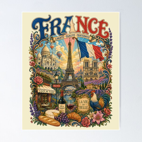Artikelvorschau, Frankreich Paris La Vie Est Belle Vintages Reiseplakat entworfen und verkauft von Skyrocketz.