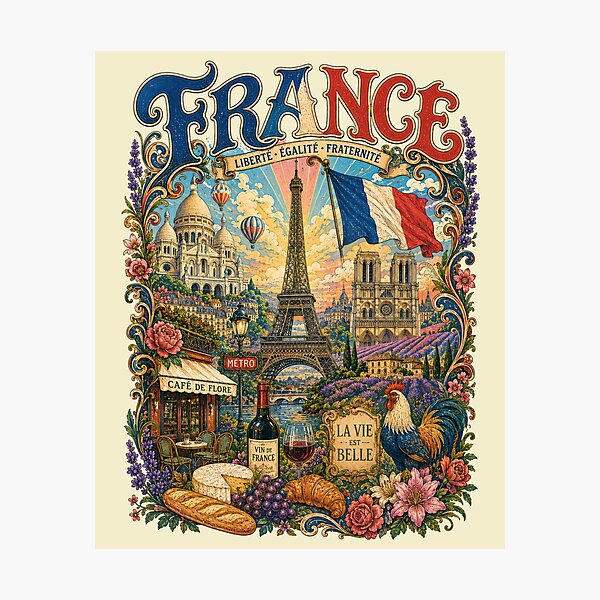 Item preview, France Paris La Vie Est Belle Vintage Travel Poster designed and sold by Skyrocketz.