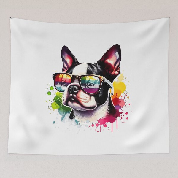 Item preview, Rainbow Sunglasses Boston Terrier Watercolor Art designed and sold by SoyLamderma.