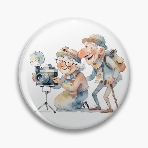 Artikelvorschau, Cute Elderly Photographer Couple Watercolor Illustration entworfen und verkauft von Connys Colorful World.