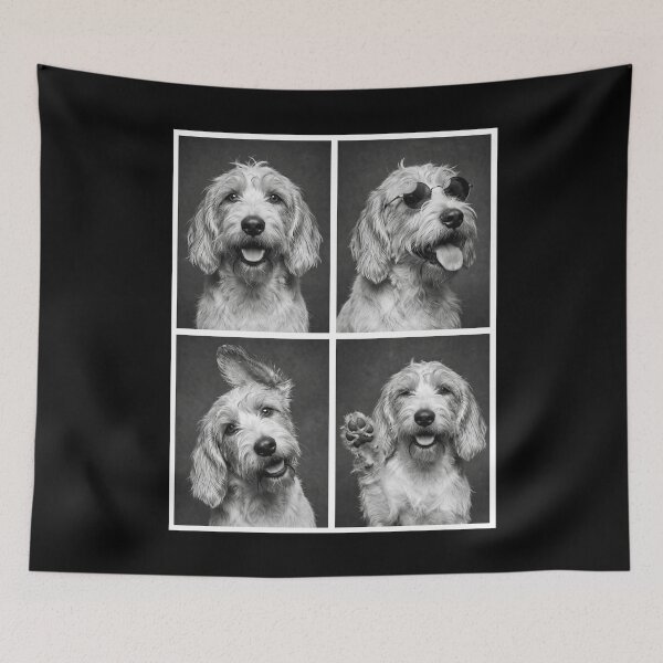 Aperçu de l'œuvre Petit Basset Griffon Vendéen drôle, selfie photo, photomaton, amoureux des chiens créée et vendue par dian-rody-crest.