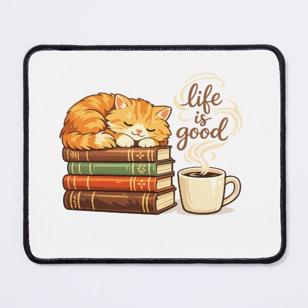 Item preview, Whimsical Coffee & Book Cozy Cat designed and sold by teemix.