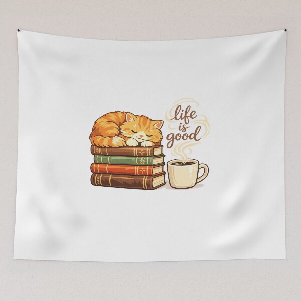 Item preview, Whimsical Coffee & Book Cozy Cat designed and sold by teemix.