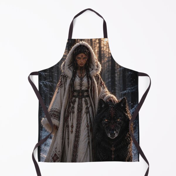 Item preview, Cyber Motanka Fantasy Woman with a Black Wolf in a Winter Forest designed and sold by Vaelia.