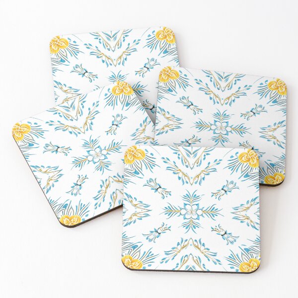 Item preview, Golden Blue Floral Relief – Elegant Ornamental Pattern designed and sold by Colorshow-relax.