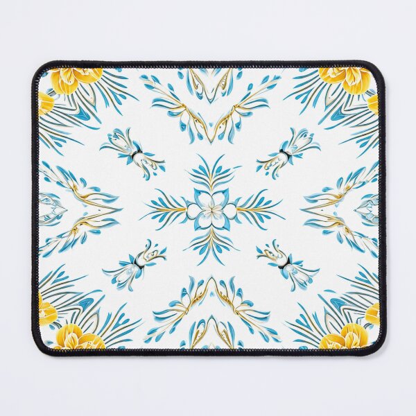 Item preview, Golden Blue Floral Relief – Elegant Ornamental Pattern designed and sold by Colorshow-relax.