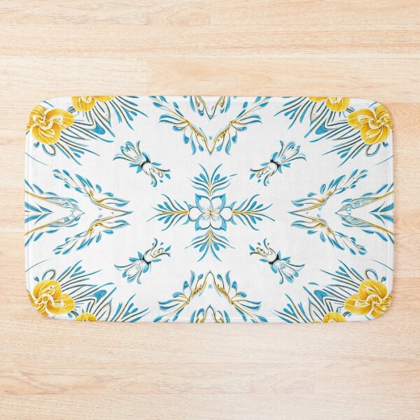 Item preview, Golden Blue Floral Relief – Elegant Ornamental Pattern designed and sold by Colorshow-relax.