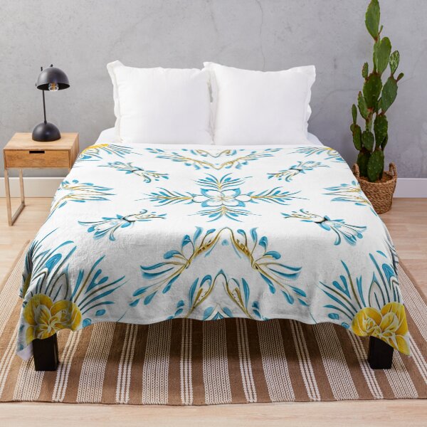 Item preview, Golden Blue Floral Relief – Elegant Ornamental Pattern designed and sold by Colorshow-relax.