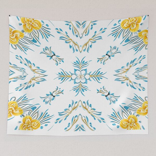 Item preview, Golden Blue Floral Relief – Elegant Ornamental Pattern designed and sold by Colorshow-relax.