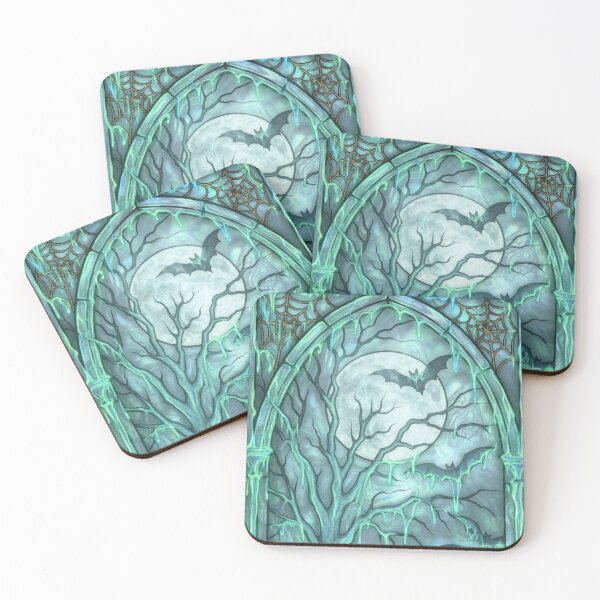 Item preview, Gothic Stained Glass Bats Green Moon Fantasy designed and sold by BriSher.