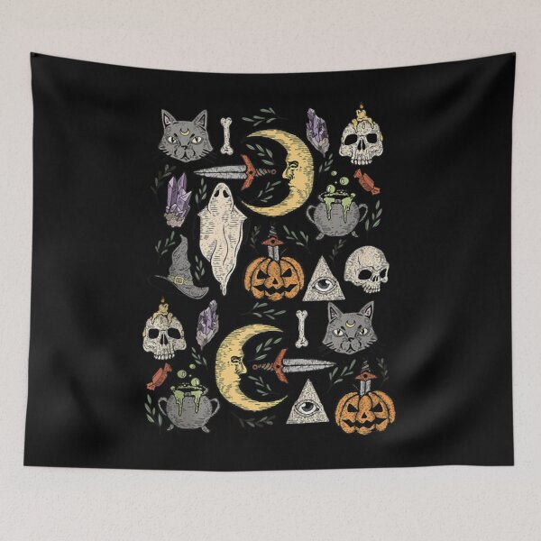 Item preview, crescent moon black cat evil eye halloween ghost pumpkin designed and sold by RobertJacob76.