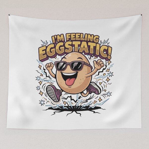 Item preview, I’m Feeling Eggstatic – Funny Egg Pun Cartoon designed and sold by JPees.