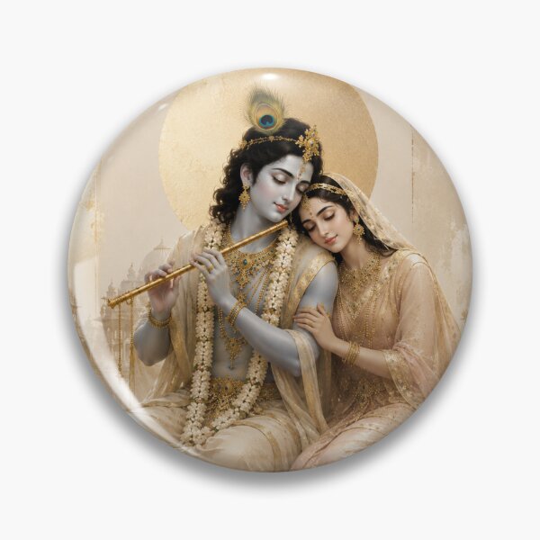 Item preview, Radha Krishna Golden Devotion - Divine Couple Art Print designed and sold by Common Mood.