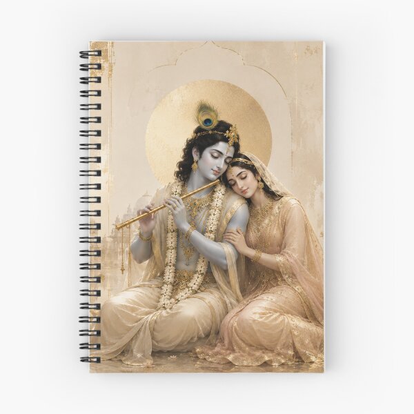 Item preview, Radha Krishna Golden Devotion - Divine Couple Art Print designed and sold by Common Mood.